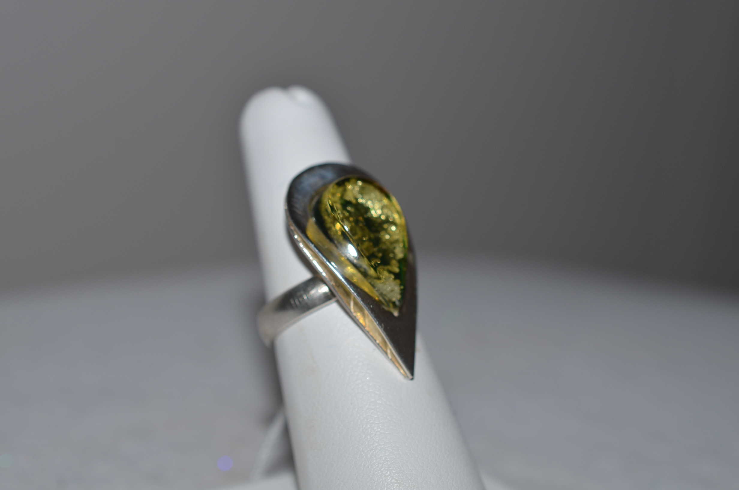 green amber rings in silver