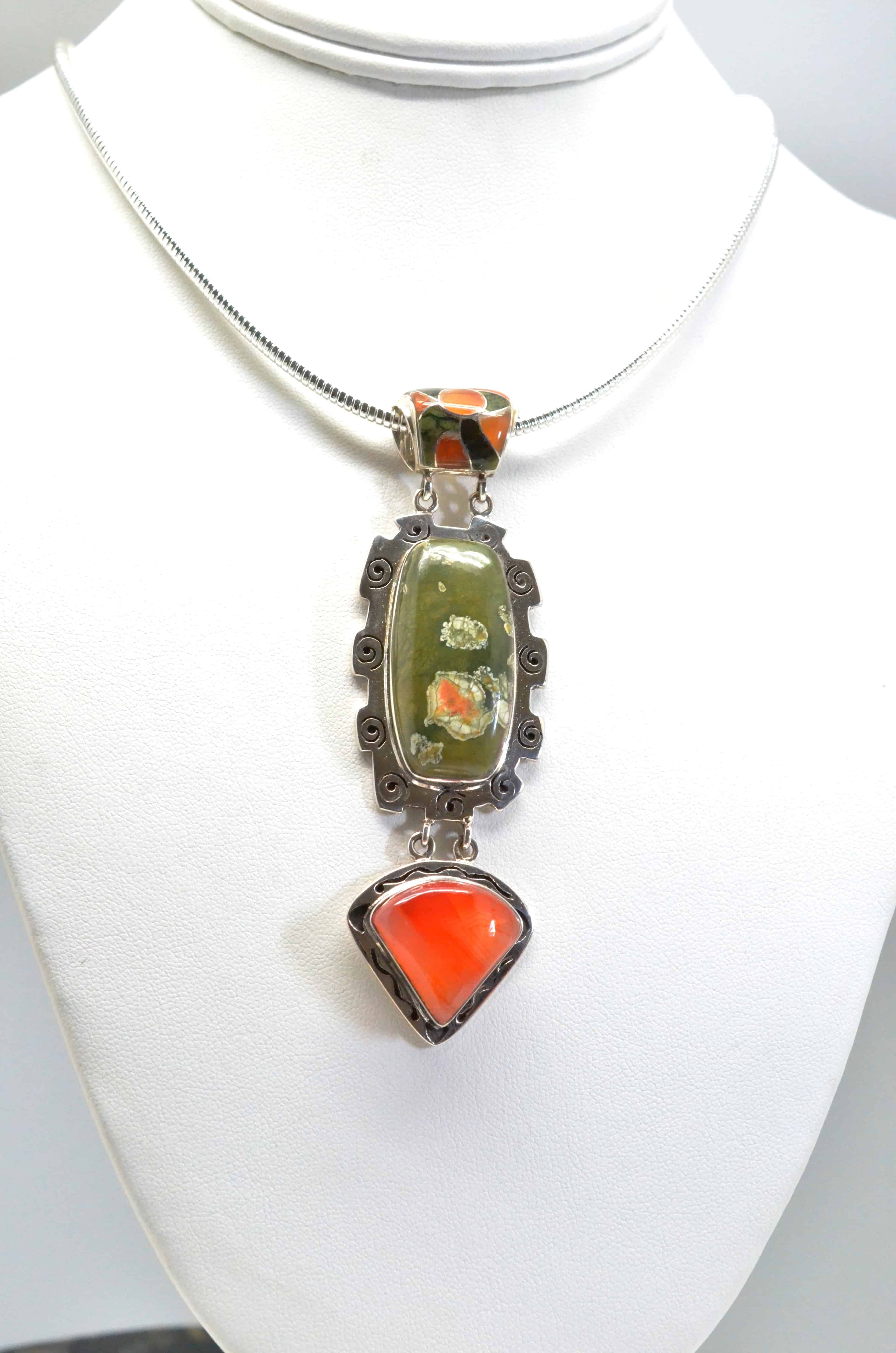 Large Ocean Jasper Pendant in Rose Gold Copper